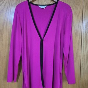 Misook Vibrant Pink Sweater with Black Trim
